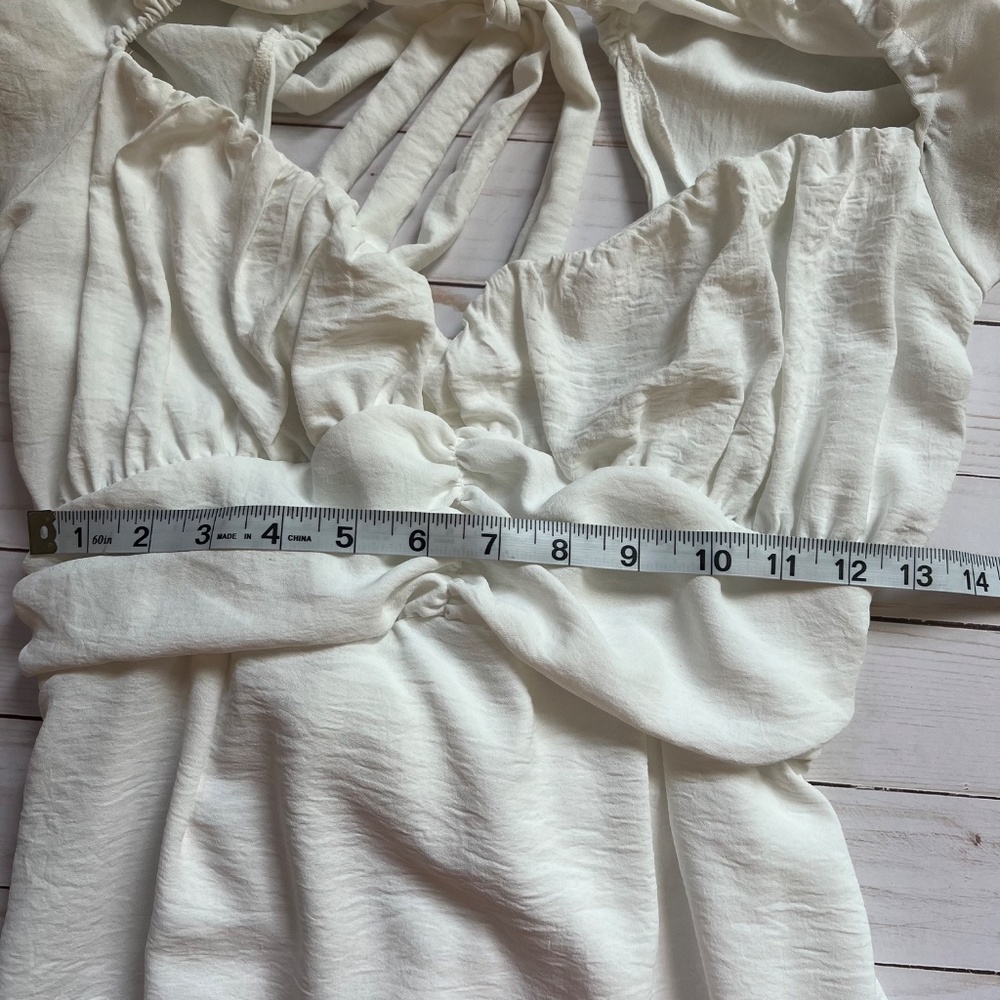 Lucy in the Sky Off White Ruffle Mini Dress w/ Back Ties | Women’s Size Large - Picture 11 of 12